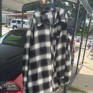 Black and White Plaid Button-Up Shirt